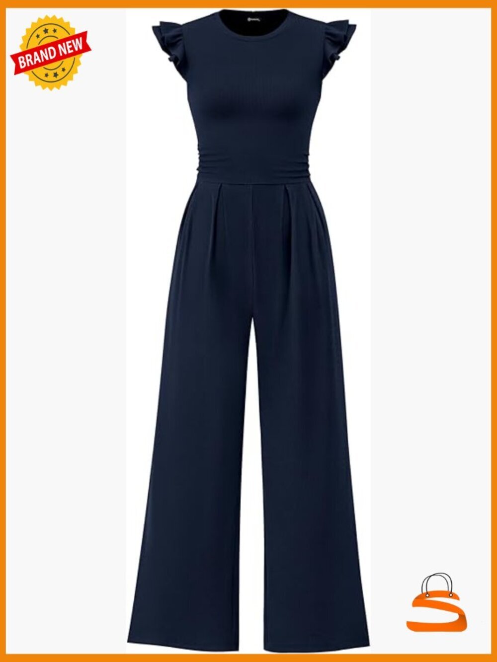 Ruffle Cap Sleeve Jumpsuit Crew Neck Rib Knit One Piece Outfits